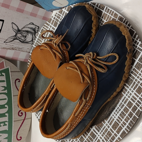 💐 Vintage GUC L.L. Bean Bean Boot 🥾 Rubber Duck Boots, Leather Trim, Navy, 8 - Picture 4 of 11